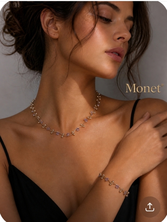 Monet Jewelry - Vintage Monet Gold Tone Lavender Crystal Vine Necklace & Bracelet Set